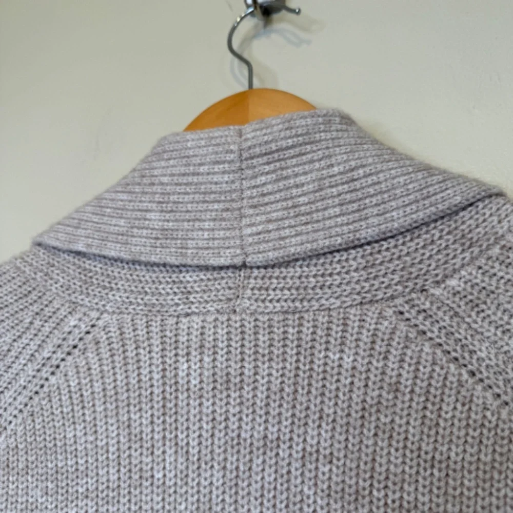 Ann Taylor | Shawl Collar Coatigan Open Front Oatmeal Knit Relaxed Cardigan - Picture 8 of 15